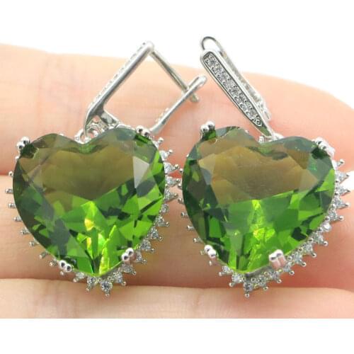 40x19mm Beautiful Created Green Amethyst Bright Zircon Gift For Ladies Daily Wear Silver Earrings