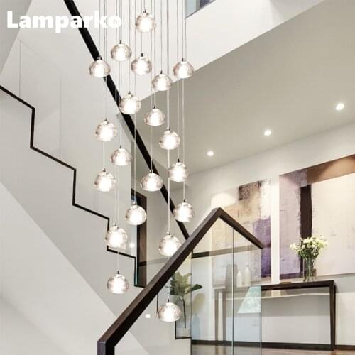 Nordic Crystal Pendant Light LED Modern Hanging Light Fixture for Dining Room Indoor Stair Suspension Lamp Bedroom Light Fixture