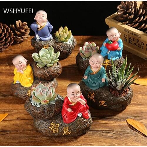 Resin Lovely Little Monk Home Ornaments Study Office Desktop Zen Decoration Balcony Creativity Plant Flower Pot Decor Crafts