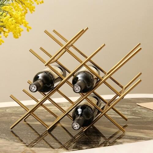 Modern Geometry Metal Wine Holder Decorative Iron Art Grid Bottle Organizer Rack Kitchen Countertop Barware Handcraft Furnishing
