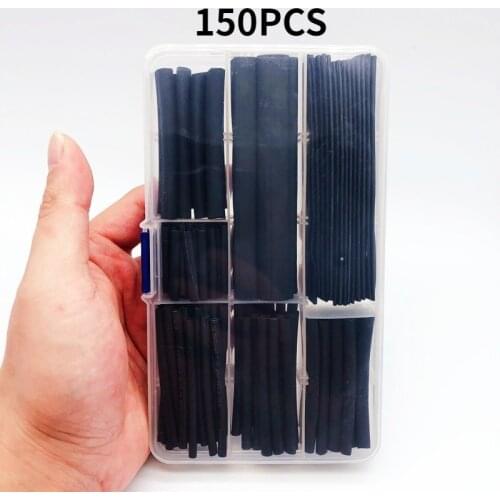 150PCS/SET heat shrinkable sleeving 2:1 black electronic DIY Kit insulated polyolefin sheathed shrink sleeve cables andCable