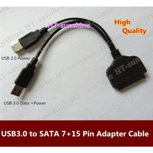 High Quality Usb 3.0 to Sata 7+15 pin Adapter Cable with Power for 2.5"/1.8" SSD HHD Hard Drive Disk