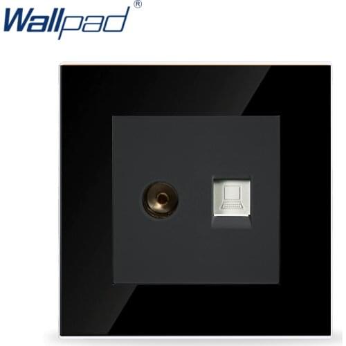 Wallpad TV and Data Socket Black Crystal Glass Switch 86*86mm Television and Computer RJ45 Data Socket Jack, Free Shipping