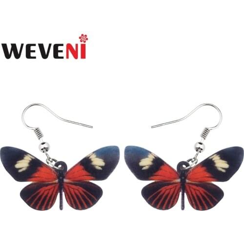WEVENI Acrylic America Heliconius Melpomene Butterfly Earrings Drop Dangle Fashion Insect Jewelry For Women Girls Gift Charms