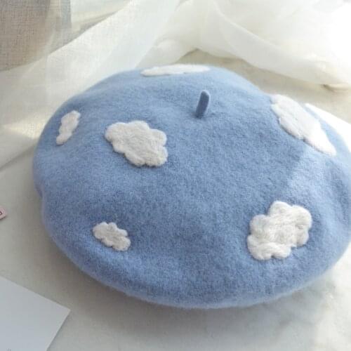 Clouds beret women winter casual fashion painter cap girls warm hat wholesale