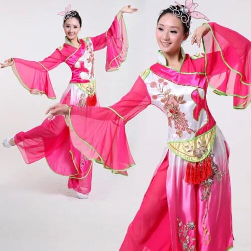 3 pcs Plus Size Long Sleeve Women Group Dance Costume Female Dancer Costume Chinese Traditional Costume For Stage Performance 6