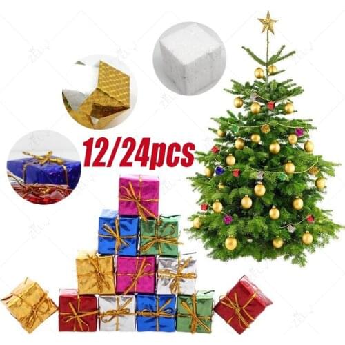 12/24pcs Mini Laser Christmas Foam Gift Box Xmas Tree Hanging Party Decor Ornaments Colorful Bubble Christmas Gift Bag
