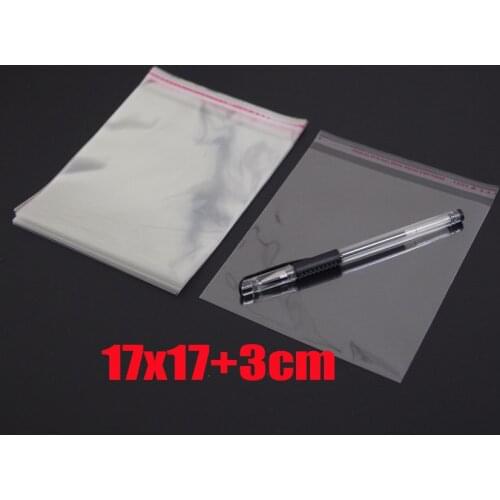 200pcs/lot Clear Resealable BOPP/Po/Cellophane Bag 17x17+3cm Transparent OPP Self Adhesive Plastic package cosmetic Packing bags