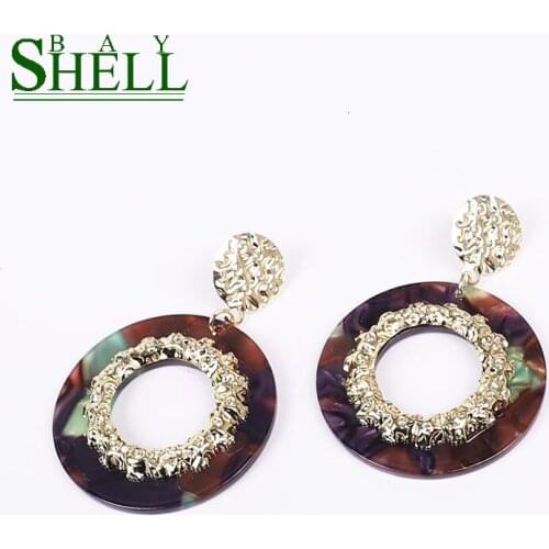 2020 New Fashion Gold Acrylic Resin Dangle Earrings For Women Fashion Round Metal Earrings Punk Geometry Party Wedding Jewelry