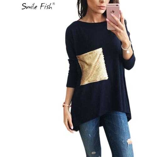 3 Colors Tops Autumn Young Girls' Asymmetric Tunic Shirt O Neck Long Bottoming Shirts With Sequined Tops Autumn Clothings LX101