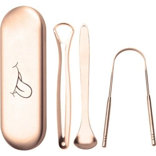 3Pcs/Set Tongue Scraper Stainless Steel Oral Tongue Cleaner Mouth Brush Fresh Breath Maker Oral Hygiene Care with Travel Case