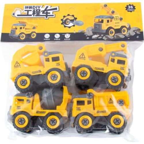 4pcs Construction Toy Engineering Car Fire truck Screw Build and Take Apart Grea