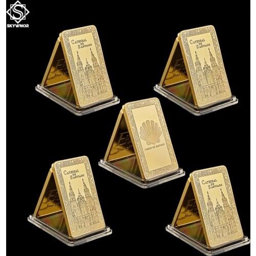 5PCS Spain Camino De Santiago Cathedral Christian Commemorative Gold Bullion Bar 1OZ Souvenir Coin Gifts