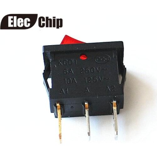 5pcs/lot 3 Pin 6A 250V Red Button With Light Rocker Switch KCD1-102 On - Off Rocker Power Switches
