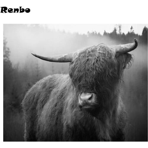 5D Full Square round diy handmade diamond embroidery cross stitch mosaic painting kit Highland-Cattle buffalo picture home Decor