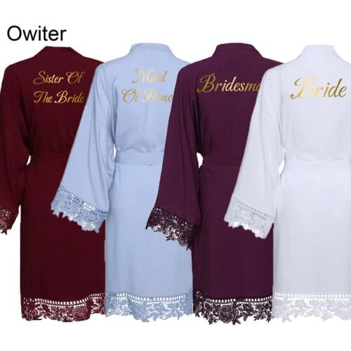 Owiter Solid Cotton Robe Lace Robe Bride Robe Bridesmaid Robes Women Wedding Bridal Robe Bathrobe Sleepwear White Robes Burgundy
