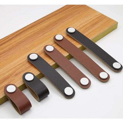 Black/brown leather drawer knobs room cabinet door handle luxury leather suitcase furniture handle home decoration