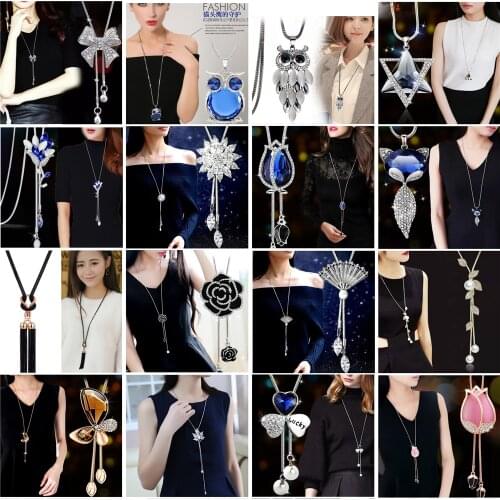 Free Shipping 26 Style Long Necklace Sweater Chain Fashion Metal Chain Crystal Flower Pendant Necklaces Adjusted Jewelry