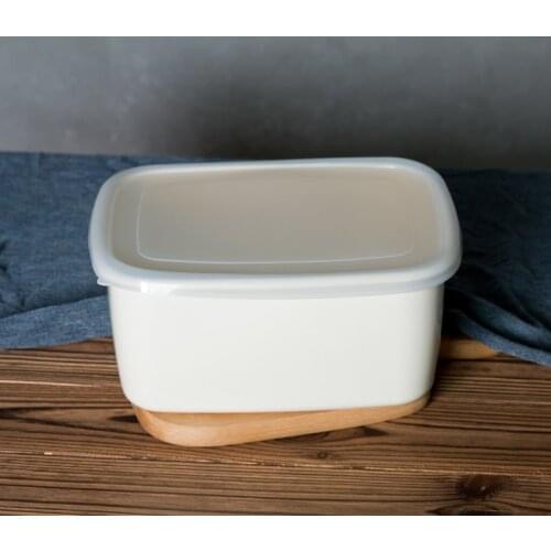 Japanese style porcelain enamel large capacity fresh keeping box kitchen food lunch box refrigerator storage box white mess tin