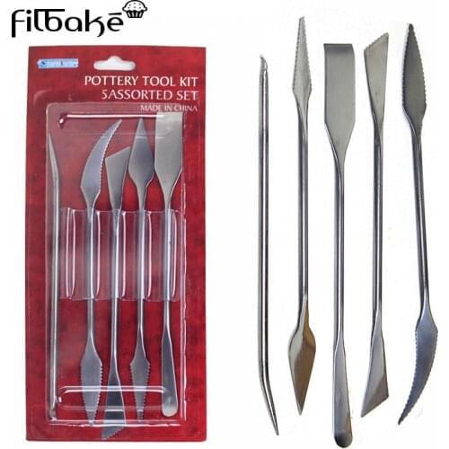 FILBAKE Pottery Accessories Stainless Steel Modeling Carving Knife Soft Clay Tools 5 Suction Card Set Cake Decorating