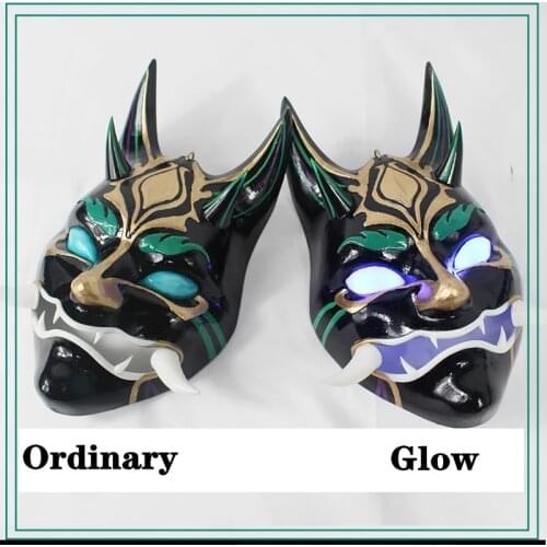 Genshin Impact Cosplay Xiao Costume Game Xiao 25CM Glowing Cosplay Mask Genshin Impact Xiao Cosplay Green Mixed Wig Accessories