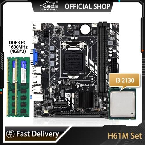 JINGSHA H61M LGA 1155 Motherboard Set With I3-2130 CPU And DDR3 2*4GB PC RAM 1600MHZ H61 Intel Chipset Motherboard SATA2.0 VGA
