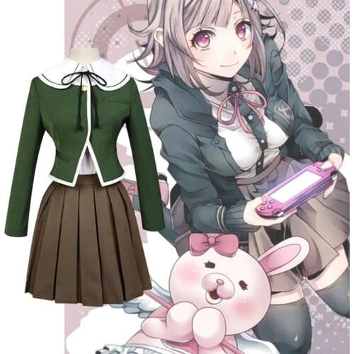 Danganronpa Fujisaki Chihiro Cosplay Costume JK Girls School Uniform Sailor Suit Coat Shirt Dress Outfit Anime Cosplay Wig