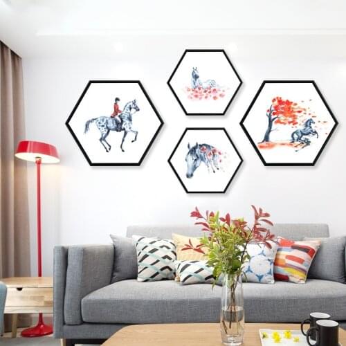Creative Hexagon Decoration Oil Canvas Painting Horse Drawing Picture Hallyway Living Room Bedroom Art Set Posters And Prints