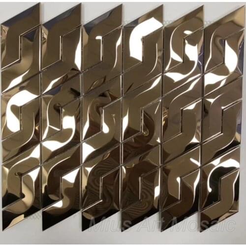 3D rose gold stainless steel metal mosaic tile DIY wall sticker for kitchen backsplash