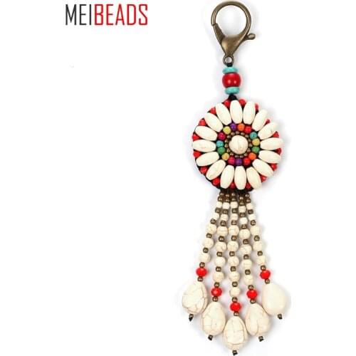 MEIBEADS Bohemia Bronze Metal Key Ring Water Drop Hand-woven With Lobster Clasp For Women Purse Key Holder EY4967