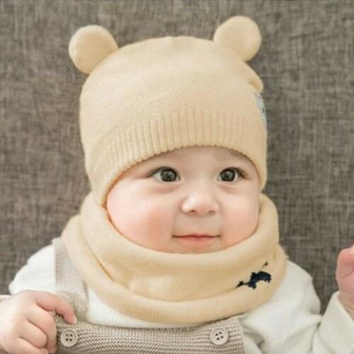 Cute Baby Warm Winter Knit Wool Beanie Hat Neckerchief Ski Cap For Boy Girl Cartoon Animal Teedy Bear Hats Lovely Cute caps