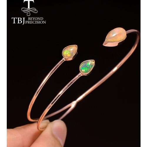 Fashion 2ct nautral opal handmade Bangle ,Ethiopia Colorful Opal gemstone 925 sterling silver rose gold for women girls gift