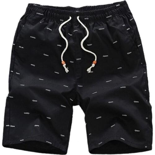 Mens summer mid-waist fishbone drawstring breeches shorts 2021 cotton casual Bermuda black mens beach pants mens classic bran
