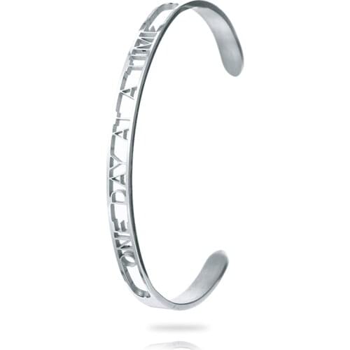 MYLONGINGCHARM Hollow Letter Adjustable stainless steel Bracelet ONE DAY AT A TIME Popular Womens Party Accessories M0242