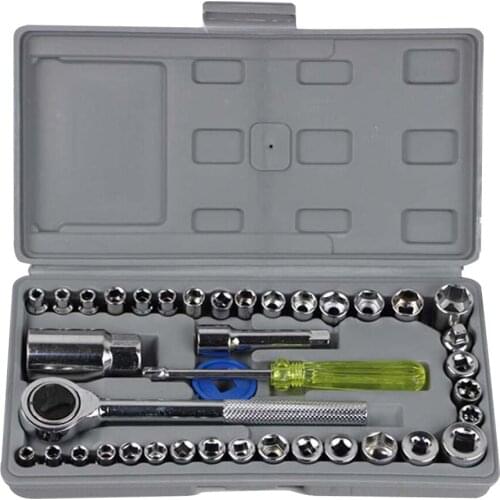 40pcs Drive Ratchet Wrench Set Automobile Motorcycle Repair Hand Tool Kit Extension Bar Hex Sockets Ratchet Handle