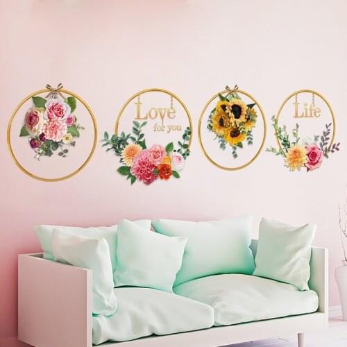 [shijuekongjian] Flowers Wall Stickers DIY Plants Wall Decals for Living Room Kids Bedroom Kitchen House Decoration Accessories