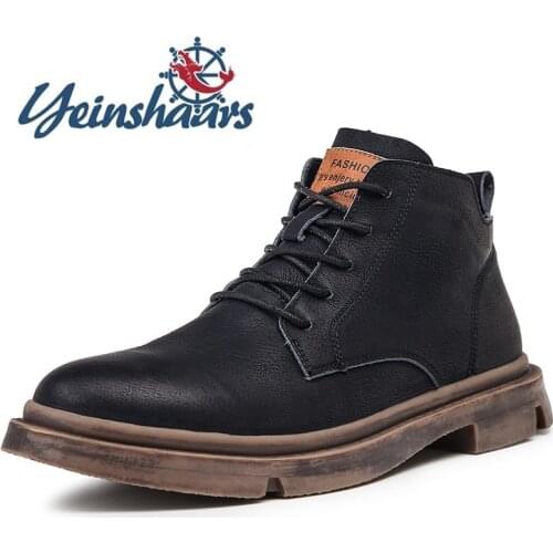 New Mens Leather Boots Martin Casual High Top British Style Non-Slip Jeans Boots Fashion Ankle Boots Business Shoes Erkek Bot