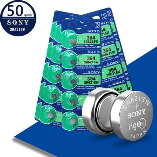 Original For Sony 50pcs SR621SW Silver Oxide for Watch 6.8mm*2.1mm AG1 364 164 D364 L621 GP364 Button Cell Coin Batteries