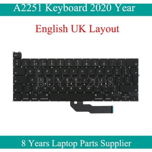 Original New A2251 Keyboard For Macbook Pro Retina 13.3" A2251 UK Keyboard 2020 Year Replacement English Big Enter