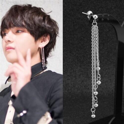 Punk KPOP DNA Korean Star Bangtan Boys geometry Stainless steel beads Stud earring Tassel Long Earrings For Men Women