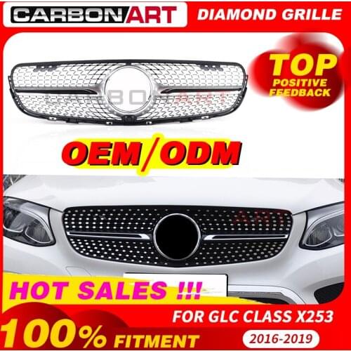 GLC Class X253 Diamond Style Front Racing Mesh Grill for MB X253 GLC200 GLC250 GLC300 GlC450 Sport Version Silver 2016