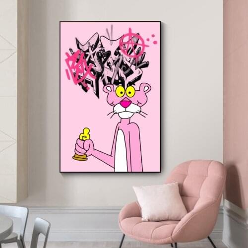 Cartoon Pink Panther Canvas Posters Paintings Modern Graffiti Artwork Wall Cuadros Decorative Pictures for Living Room Decor