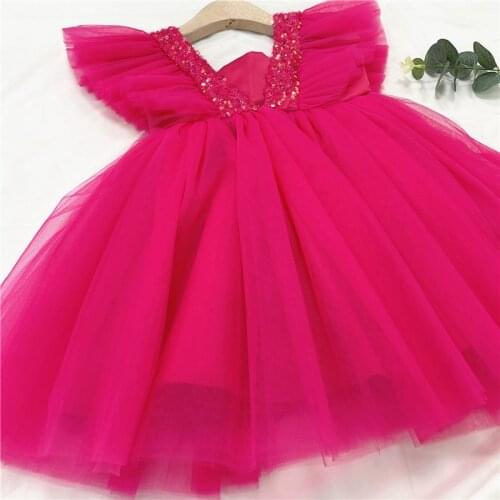 Girls Princess Dress Girls Party Tutu Fluffy Pageant Elegant Clothes Children Wedding Birthday Sequin Tulle Christmas Costume