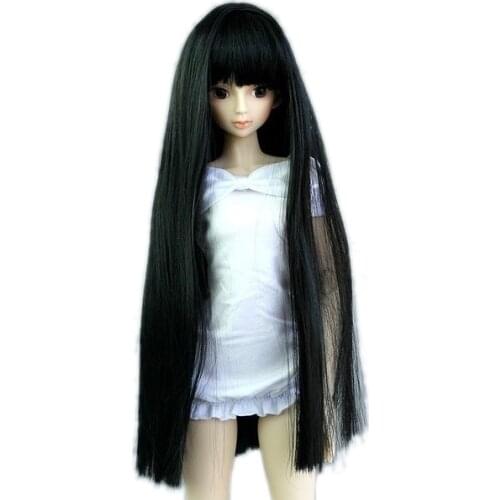 [wamami] T02-11# Black Neat Bang Straight Long Wig 1/4 MSD 1/6 1/3 SD AOD BJD Doll 7"-8"