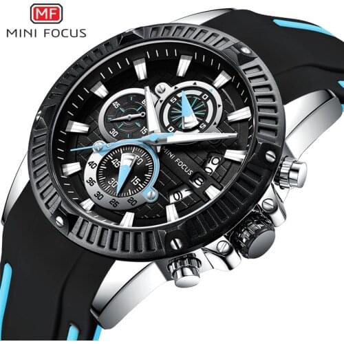 MINI FOCUS Luxury Brand Watch Men Waterproof Military Sport Clock Mens Wristwatch Quartz Relogio Masculino Black Silicone Strap