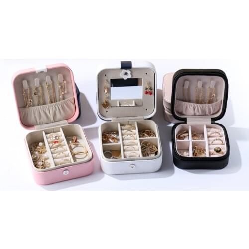 4 Colors Travel Portable Exquisite Zipper Jewelry Holder Box High Quality Leather Earring Necklace Bracelet Storage Display Box