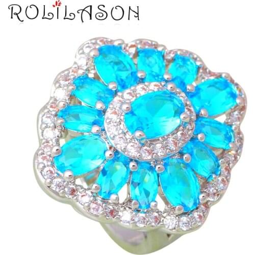 Light Blue Zircon Rings for Women Silver Stamped Health Nickel Lead free Fashion Jewelry Ring USA Size #6#7#8#9#10 JR2119