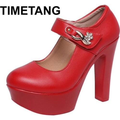 TIMETANGPlus Size 35-43 Rhinestone Pumps Wedding Shoes Heels Block Women 2019 Silver White Red Extreme High Heels Platform Shoes