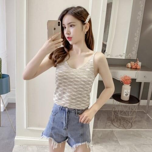 Summer Tide Gradual Color Backless Camisoles Sleeveless Off Shoulder Thin Knitted Women Top