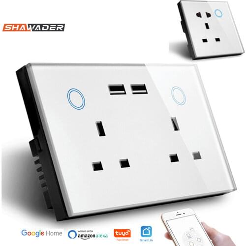 WIFI Smart USB Wall Socket UK Electrical Plug Outlet 15A Power Touch Switch Wireless Homekit Charge Work with Alexa Google Home